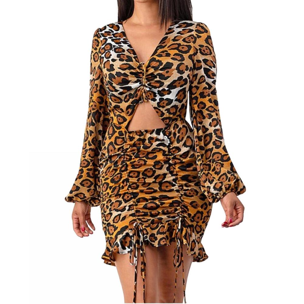 NEW SHOP 17 cheetah cut out mini dress in cheetah - black, tan, brown, black